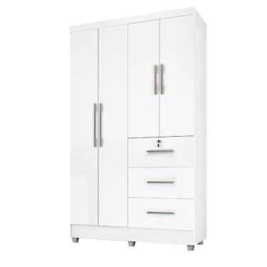 Imagem de Guarda Roupas Solteiro 4 Portas 3 Gavetas Tokio Branco / Branco Lilás Flex Branco