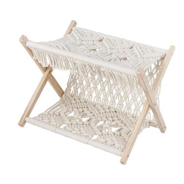 Imagem de SiaBiced Porta-revistas em macramê estilo boho, suporte dobrável de madeira e corda de algodão para livros, suporte para escritório, quarto e sala de estar, 34x24x25cm