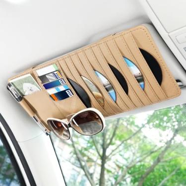 Imagem de alpmosn Suporte de CD para viseira de sol para carro – Organizador multifuncional com armazenamento de CD/DVD, clipe para óculos, compartimentos para cartões e porta-canetas, acessórios de carro de