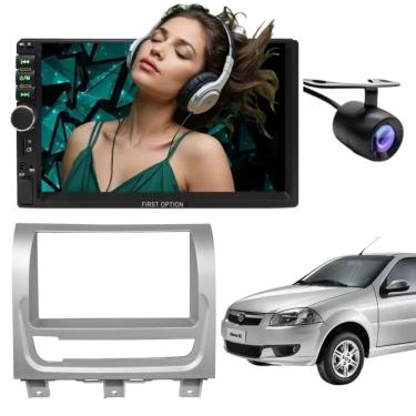Imagem de Central Multimídia 2 Din Mp5 Fiat Siena Câmera Moldura Prata