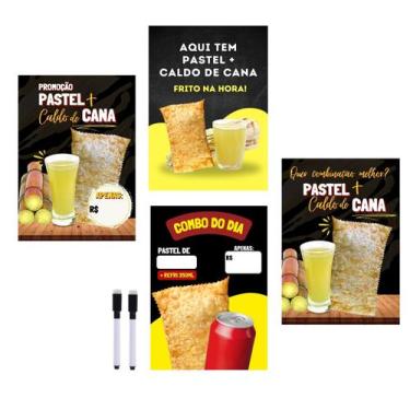 Imagem de Kit 4 Quadros Pastel Caldo De Cana Combo Lanchonete 28x40cm - CAMALEÃO
