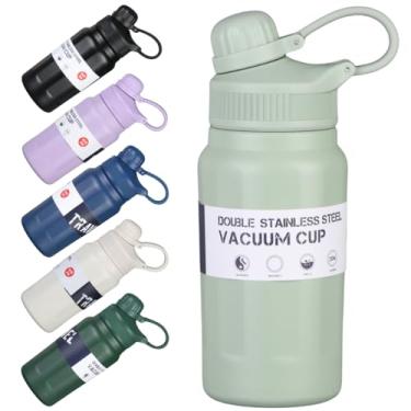 Imagem de Garrafa Térmica Estilosa de 500ml com Interior em Aço Inox 304 e Fundo Emborrachado – Ideal para Academia e Escola - Com Canudo e Alça de Transporte Resistente (Verde Claro)