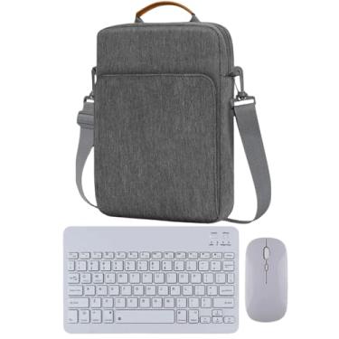 Imagem de Kit Capa Bolsa Com Alça Com Teclado E Mouse Bluetooth Para Galaxy Tab S6 lite/ A9 / S9 E S9 Fe/iPad 7/8 /9 / iPad 10 / Air 4 e 5 /Redmi Pad Se/Poco Pad (Cinza)