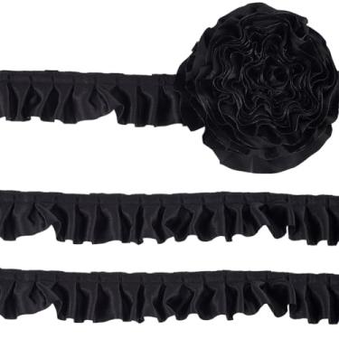 Imagem de GORGECRAFT Fita plissada de 10,9 metros com acabamento de cetim de renda de 3,5 cm de largura, borda de babados, acabamento de borda de renda de poliéster, decoração de franja para decoração de roupas