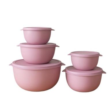 Imagem de Kit 5 Potes Plastico Redondos Bowl Livre Bpa, Vasilhas 3 tamanhos, Tapoer com tampa Hermética(Rosa)