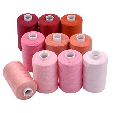 Imagem de HDST-HOME Linha De Costura 10 Cores Para Uso Industrial, 1000 Jardas Por Carretel, 40S/2 Poliéster Máquina Faça Você Mesmo, Bordar, Manual (Vermelha)