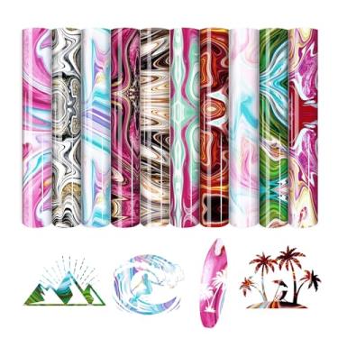 Imagem de HTVSTD Vinil De Transferência Térmica Htv Mármore - 10 Folhas 12'' X 10'' Aquarela Para Passar A Ferro Em Tecidos Com Padrão Líquido