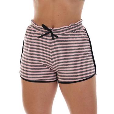 Imagem de Short Saída Praia Listrado Rosa Feminino Fristyle Verão Moda, M