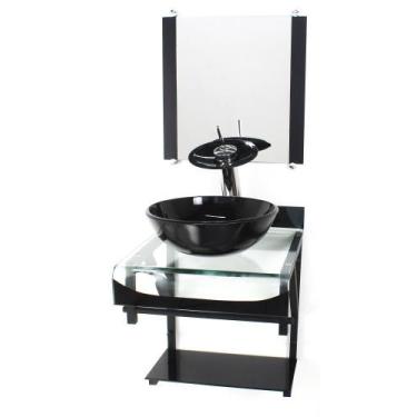 Imagem de Gabinete de vidro 40cm para banheiro curvado duplo pp cuba redonda pre