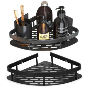 Imagem de Prateleira Canto Banheiro Triangular Preta Fosco Organizador Multiuso 