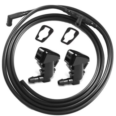 Imagem de OTUAYAUTO Kit de mangueira de bocal de fluido de limpador 7C3Z-17K605-A para Ford Super Duty 2008 2009 2010 (F-250/F-350/F-450/F-550) – Lavadora de para-brisa com dois ventiladores, jato e tubo de