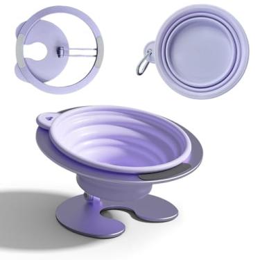 Imagem de Tigela de comida dobrável elevada para cães e gatos, prato de água elevado portátil para ração para animais de estimação, alimentador de alimentos inclinado ajustável para cães e gatos em ambientes