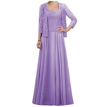 Imagem de Vestidos para mãe da noiva com jaqueta para casamento plus size vestidos longos para mãe do noivo vestido formal, Lilás, 24