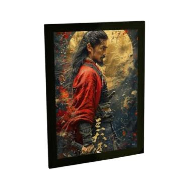 Imagem de Quadro Decorativo Samurai Ilustração Anime Lua Dourada Decoração Poster Quarto Sala