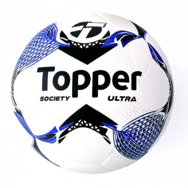 Imagem de Bola de Futebol Society Topper Ultra Colagem Dupla Oficial, Preto, Azu