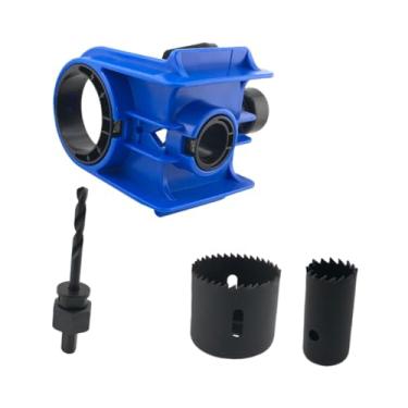 Imagem de WeiLaiKeQi Kit de instalação de fechadura de porta 2 buchas ajustáveis ​​para ferragens redondas e fechaduras com guia de gabarito para furos de fechadura de, Azul