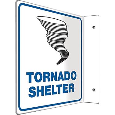 Imagem de ACCUFORM SIGNS Placa de projeção PSP257 90D, Legend "Tornado SHELTER" com gráfico, painel de 20 cm x 20 cm, plástico de alto impacto de 0,25 cm de espessura, orifícios de montagem pré-perfurados, azul/preto sobre branco