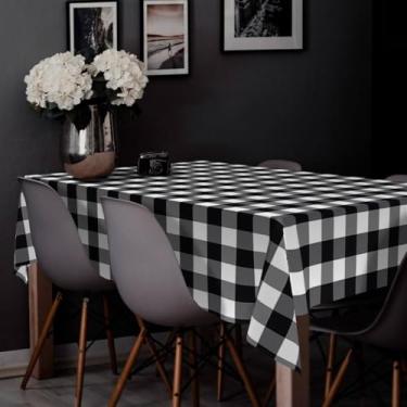 Imagem de Toalha de Mesa de Plástico Térmica Para 4 6 8 e 10 Lugares Grossa Várias Estampas Quadrada Decoração Cozinha(Chessmate Preto-6 Lugares)