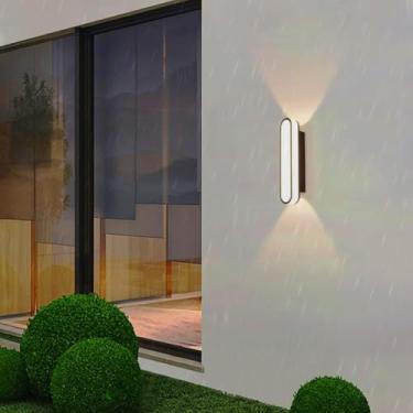 Imagem de Arandela de parede LED moderna para uso externo, lâmpadas de parede longas pretas IP65 à prova d'água, metal, alumínio, jardim, iluminação interna, externa, para sala de estar, pátio, corredor, vila