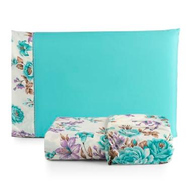 Imagem de Roupa de Cama Jogo Kit Solteiro 2 Peças - Lençol Percal 180 Fios Algodão com Elástico Reforçado em Toda a Volta. (FLORAL VERDE)