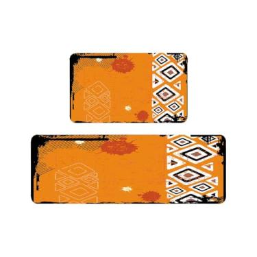 Imagem de VBTGVE Tapetes de cozinha geométricos, 2 peças de tapetes de cozinha, tapetes de cozinha acolchoados antifadiga para chão, tapete de mesa antiderrapante, conjunto de tapetes de cozinha à prova d'água