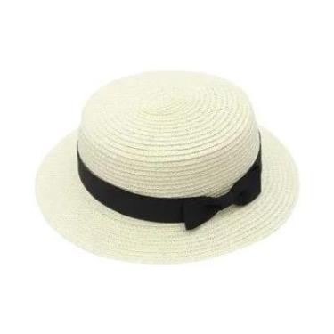 Imagem de Chapéu de Praia Feminino com Aba Plana e Laço - Boné de Palha Casual p