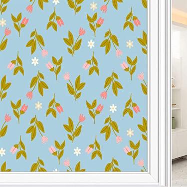 Imagem de Película de janela de privacidade de flores, textura de estilo floral, filme de vidro para sala de estar e escritório em casa, L90 x C 190 cm