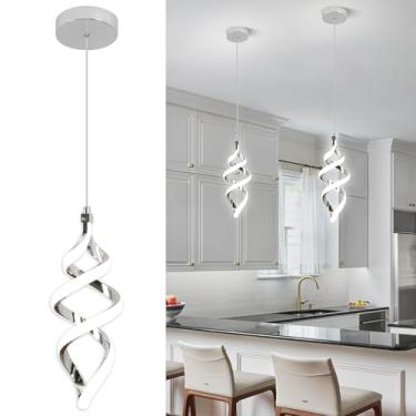 Imagem de EIDISUNY Luminária Pendente Moderna De Led, Lustre Espiral Cromado 15 W, Luz Natural Branca 4500 K, Altura Ajustável Para Cozinha, Sala Jantar, Quarto, Ilha, Café