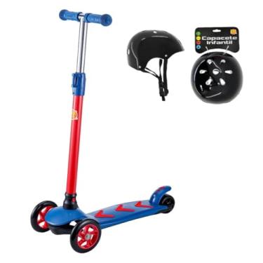 Imagem de Genérico, Kit Patinete Ajustável Meninos Azul Infantil Seta e Capacete