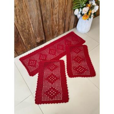 Imagem de Kit Tapete e Passadeira Cozinha Retangular 3 Peças Losango (Vermelho)