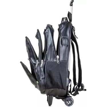 Imagem de Mochila Bolsa de Couro PU com rodinha Impermeável Executiva Elegante para Notebook, Múltiplos Compartimentos Viagem, Faculdade, Escola Resistente Reforçada (Preta)