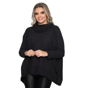 Imagem de Poncho Feminino Tricô Lã Gola Alta Confortavél Tendência Frio - Rosile