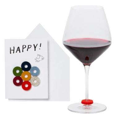 Imagem de Graf Lantz - Pingentes de taça de vinho de lã merino da Wine-Ote (Feliz) 7 unidades - Marcadores de bebida com cartão de notas - Reutilizáveis - 7 cores - Estilo Boho - Decoração de casa