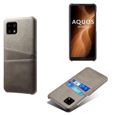 Imagem de Capa compatível com Sharp Aquos Sense 4, capa de couro PU - Capa de telefone fina à prova de choque com 2 compartimentos para cartão, proteção anti-impressão digital e antiqueda, plástico de couro