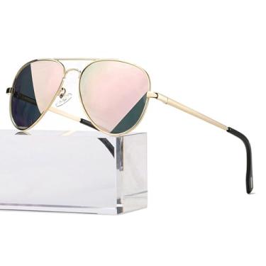 Imagem de Óculos de sol aviador polarizado para homens e mulheres, armação de metal leve com proteção UV400, Glod Frame / Pink Mirrored, MM