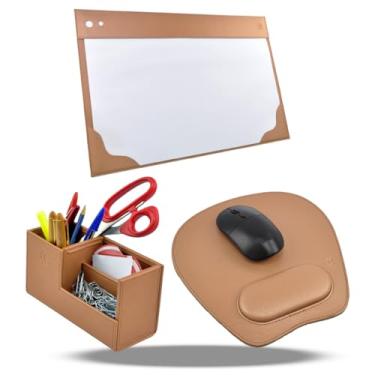 Imagem de Kit Organizador de Mesa Sintético Vayly com Porta-Caneta, Risque Rabisque A3 e Mouse Pad para Escritório (Rose Gold)