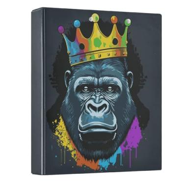 Imagem de Fichário de 3 anéis, gorila com coroa, fichário redondo de 3,8 cm, fichário com 200 folhas para crianças, material escolar, mulheres e homens, escritório, 1 pacote