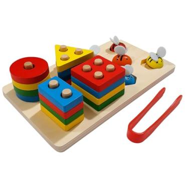 Imagem de Brinquedo Educativo e Criativo de Aprendizado Encaixe Geométrico Montessoriano Prancha de Seleção em Madeira 2 em 1