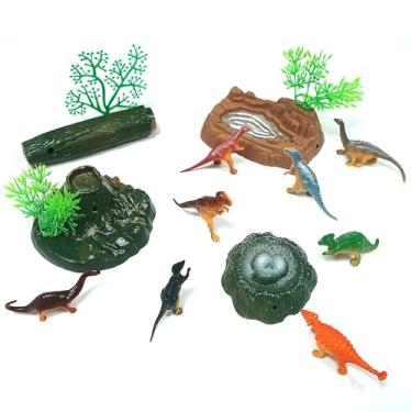 Imagem de Vidotim 15 peças de topo de bolo de dinossauro com ninhos de ovos de dinossauro/folhas/árvores/rocheries. Decorações de festa de aniversário de dinossauros magníficos e criativos, festas de