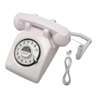 Imagem de Asixxsix Telefone de Discagem Rotativa retrô, Telefone Fixo Vintage retrô, Telefones Com Modos Antiquados Com Alto -falante Mecânico de Campainha para o Hotel de (Branco)