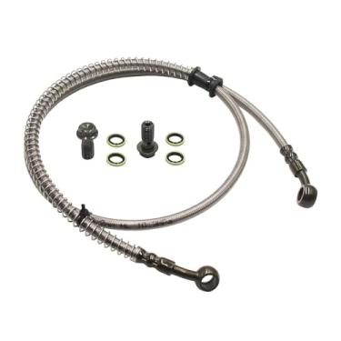 Imagem de 10 mm - 10 mm 670 mm 670 mm 26,38 POLEGADAS Cabo de linha de mangueira de freio hidráulico trançado M10 Parafusos Banjo PIT Trail Quad Dirt Bike ATV Buggy Go Kar