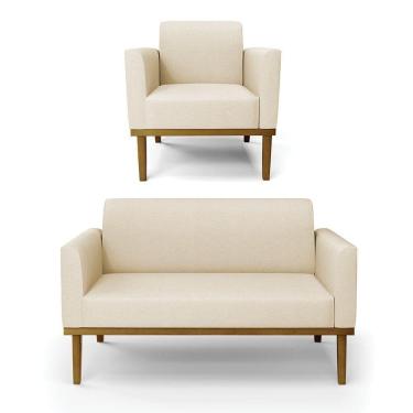 Imagem de Sofá Namoradeira Com Poltrona Base De Madeira Fixa Castanho Marisa Linho D03 - D?rossi Cor A19 Bege