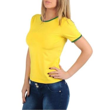 Imagem de Camiseta Copa Brasil Baby Look Feminina Algodão Lisa-Feminino