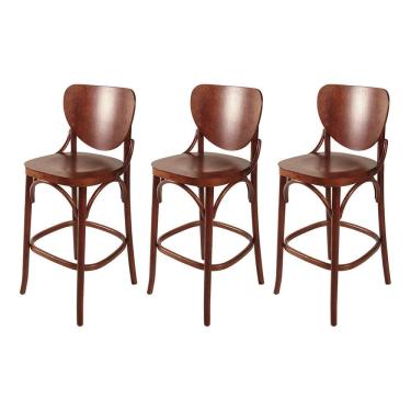 Imagem de Kit 3 Banqueta de Madeira Clássica Eduarda com Encosto Curvado Pinhão