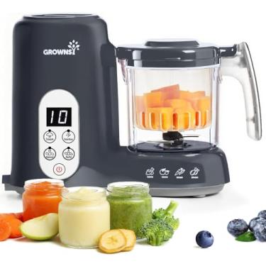 Imagem de GROWNSY Máquina de fazer alimentos para bebês com cesta a vapor, processador de comida de bebê em uma etapa, moedor de purê a vapor, moedor de cozimento automático e esterilização para comida de bebê