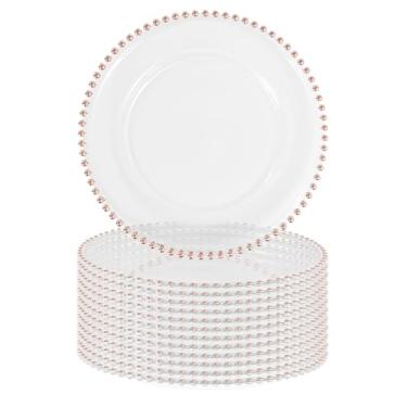 Imagem de FXKS 12 placas de carregamento redondas transparentes com borda de contas, placa de acrílico de plástico de 33 cm, pratos decorativos de jantar com contas redondas de plástico para eventos de festa de