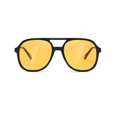 Imagem de MASDUN Óculos de sol retrô quadrado aviador feminino masculino anos 70 elegante vintage ponte dupla, Preto e amarelo, 55mm