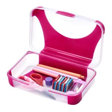 Imagem de LockerMate Estojo de lápis rígido da Bosthree_browse-bin) Caixa de lápis de plástico durável, design adequado para crianças, fúcsia e transparente