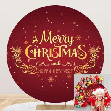 Imagem de OERJU Capa de fundo redondo Feliz Natal círculo vermelho arco capa de fundo de inverno feriado ano novo véspera de Natal decoração de festa fotografia fundo de cabine de fotos de Natal 1,8 m