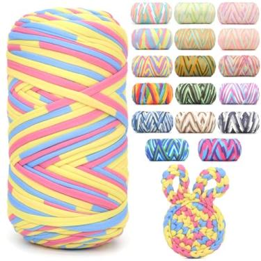 Imagem de Camiseta de 400 g para crochê, camiseta arco-íris, tecido elástico macio, grosso, grosso, fio de crochê para crochê, tricô iniciante, tricô à mão para bolsa/artesanato faça você mesmo/decoração de